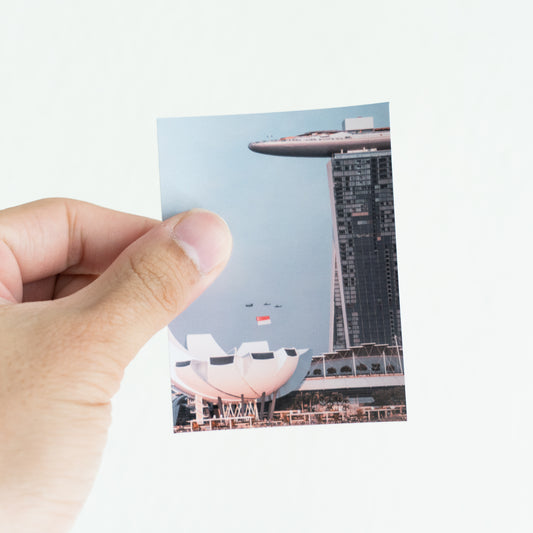 Singapore Art Science Museum and Marina Bay Sands with State Flag Flypast